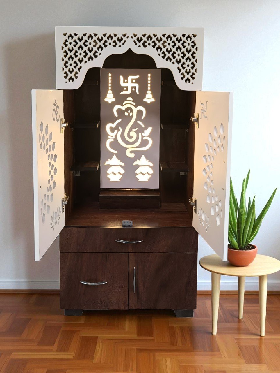 Woodaari Prime Home Temple/Pooja Unit/Home Mandir/LED Light Engineered Wood Home Temple (Height: 130, Pre-assembled) - Image 5