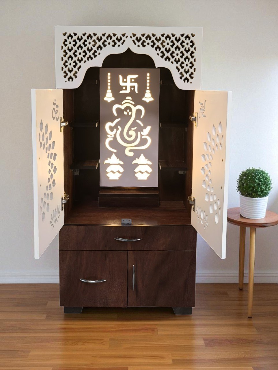 Woodaari Prime Home Temple/Pooja Unit/Home Mandir/LED Light Engineered Wood Home Temple (Height: 130, Pre-assembled) - Image 6