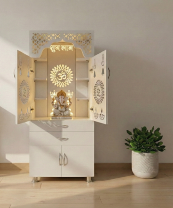 Woodaari Corian Design with decorative LED Light Engineered Wood Home Temple (Height: 145, Pre-assembled)