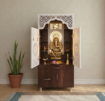 Woodaari Prime Home Temple/Pooja Unit/Home Mandir/LED Light Engineered Wood Home Temple (Height: 130, Pre-assembled)