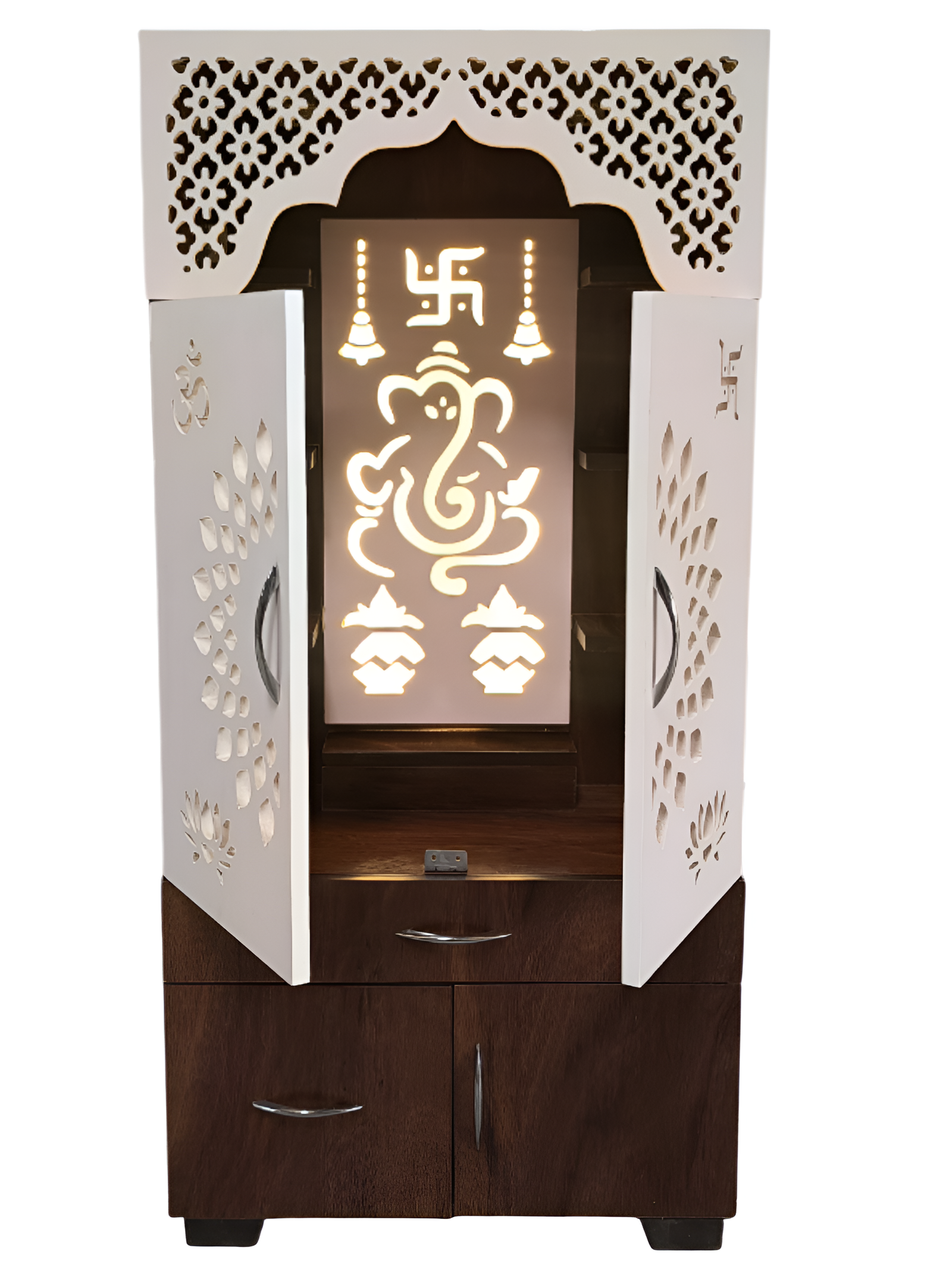 Woodaari Prime Home Temple/Pooja Unit/Home Mandir/LED Light Engineered Wood Home Temple (Height: 130, Pre-assembled) - Image 2