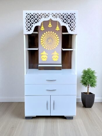 Woodaari Premium Large Multicolor Home/Office Temple with inbuilt light and CNC OM symbol Engineered Wood Home Temple (Height: 127, Pre-assembled)