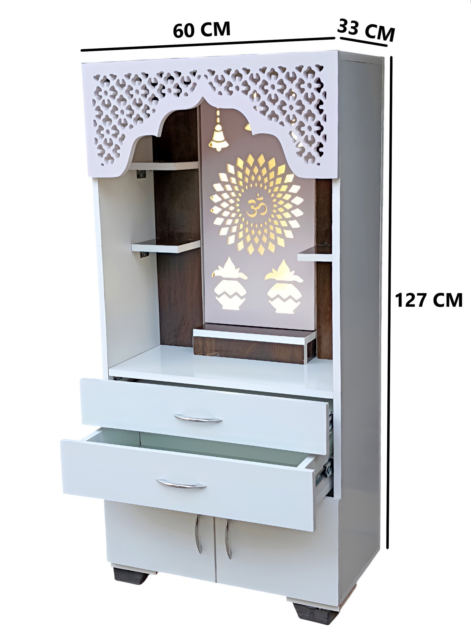 Woodaari Premium Large Multicolor Home/Office Temple with inbuilt light and CNC OM symbol Engineered Wood Home Temple (Height: 127, Pre-assembled) - Image 6