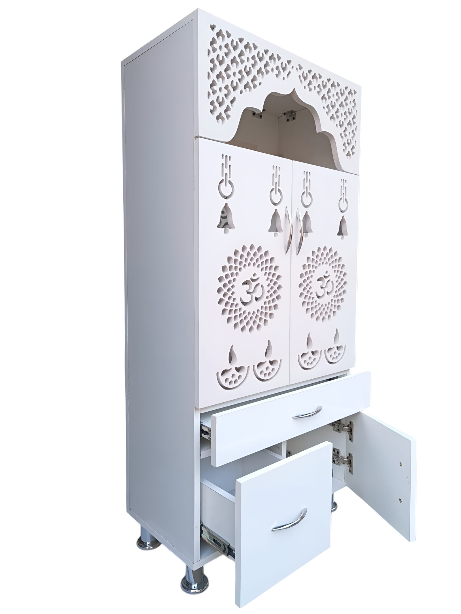 Woodaari White Wooden Temple for home and Office With decorative LED Light Engineered Wood Home Temple (Height: 130, Pre-assembled) - Image 4