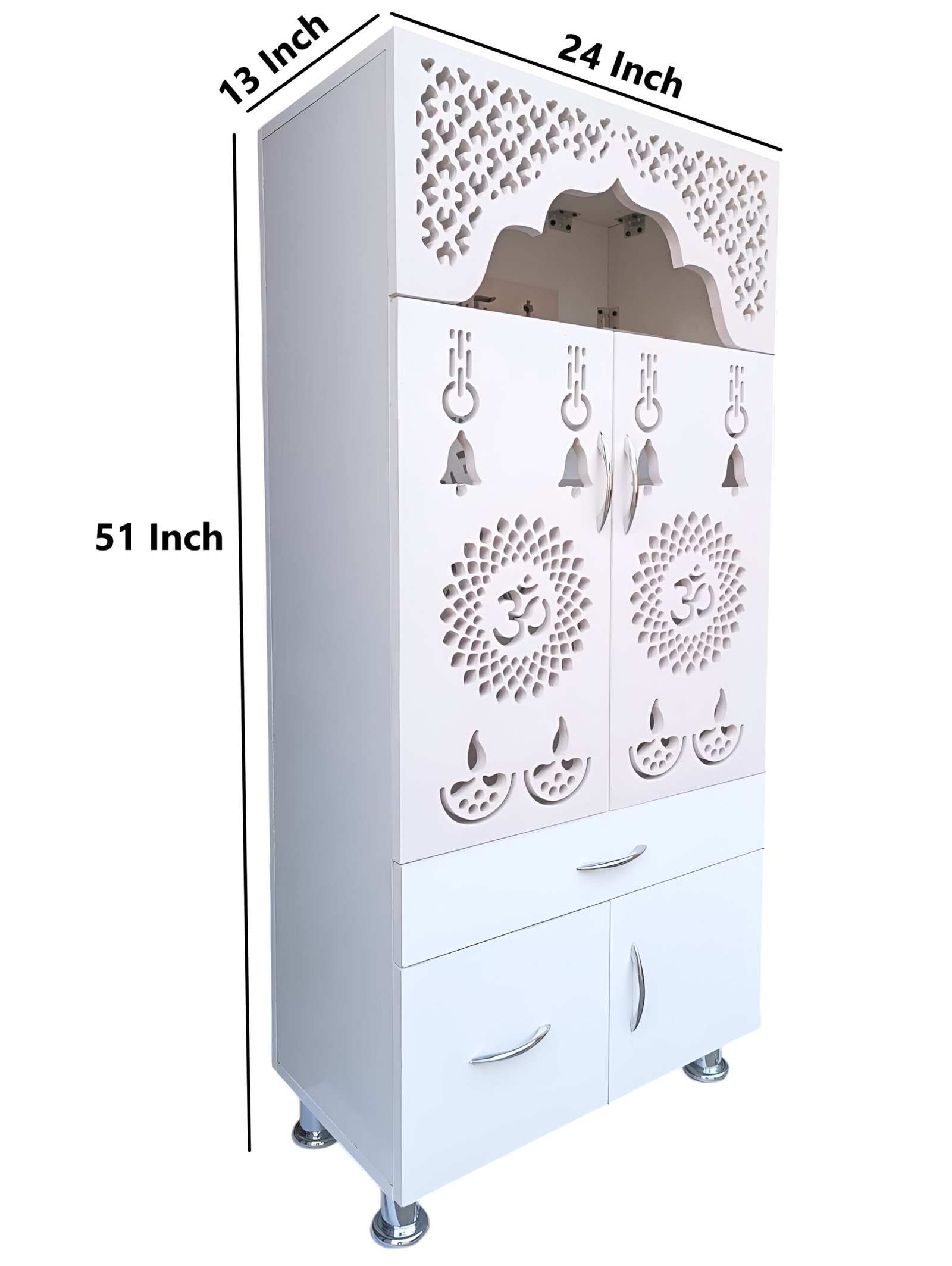 Woodaari White Wooden Temple for home and Office With decorative LED Light Engineered Wood Home Temple (Height: 130, Pre-assembled) - Image 7