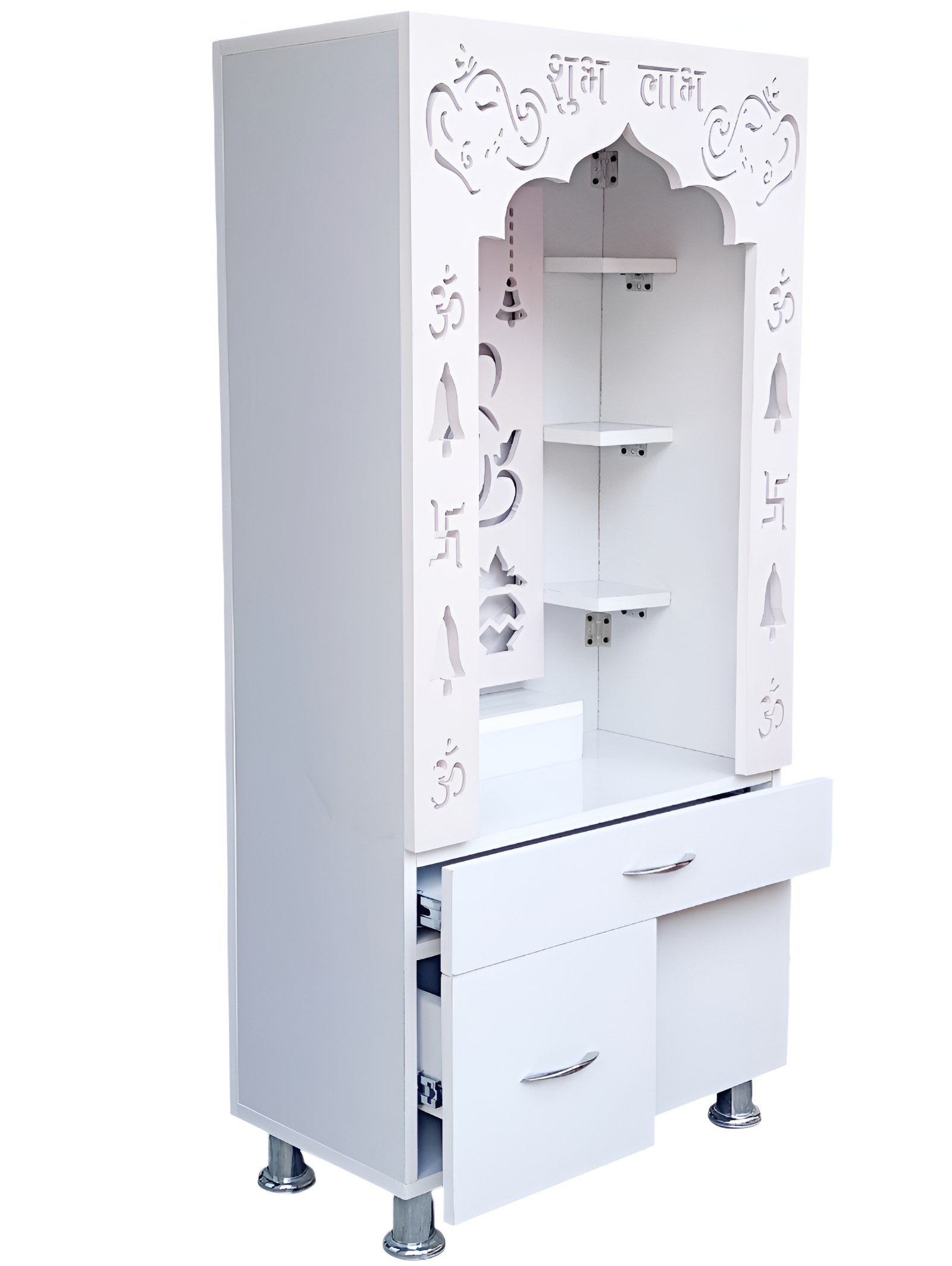 Woodaari Designer Wooden pooja Mandir with LED Backlight/ Ganesh ji and Kalash Design Engineered Wood Home Temple (Height: 130, Pre-assembled) - Image 5