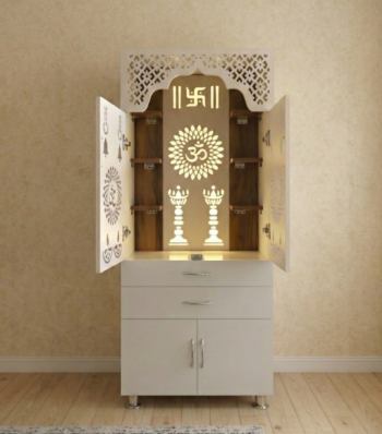 Woodaari Korean Design with decorative LED Light Engineered Wood Home Temple (Height: 145, Pre-assembled)